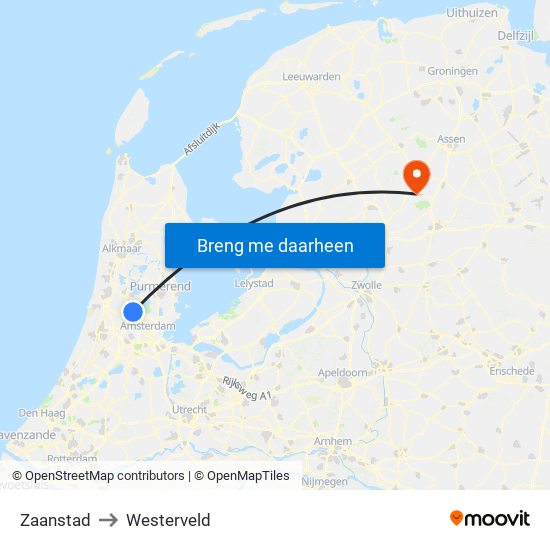 Zaanstad to Westerveld map