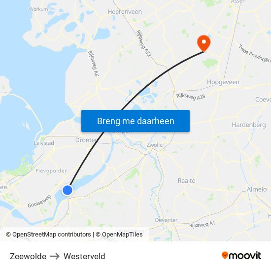 Zeewolde to Westerveld map
