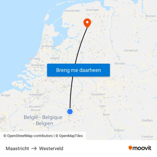 Maastricht to Westerveld map