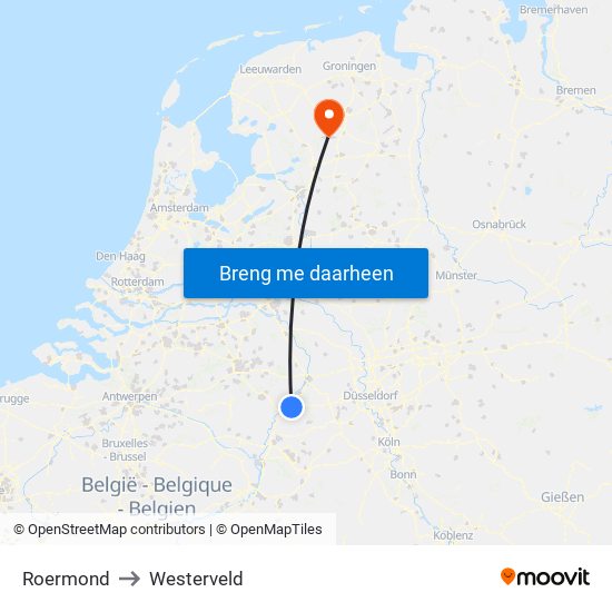 Roermond to Westerveld map