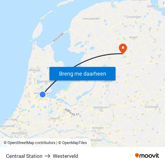 Centraal Station to Westerveld map