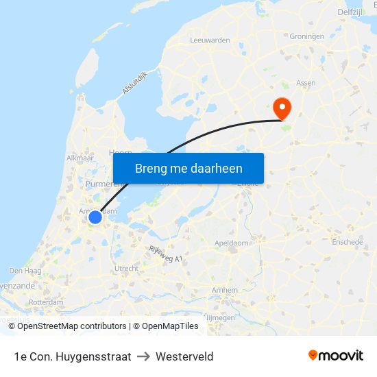 1e Con. Huygensstraat to Westerveld map