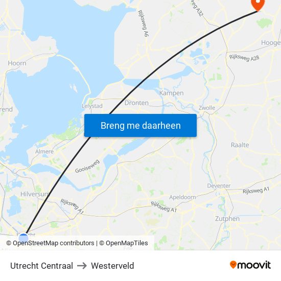 Utrecht Centraal to Westerveld map