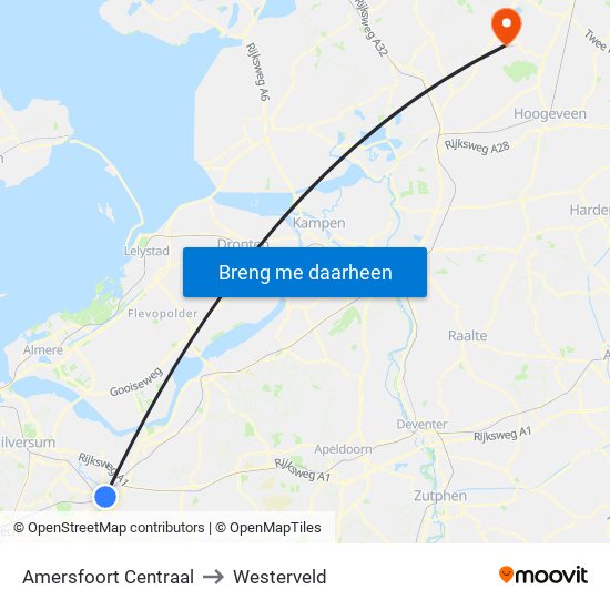 Amersfoort Centraal to Westerveld map