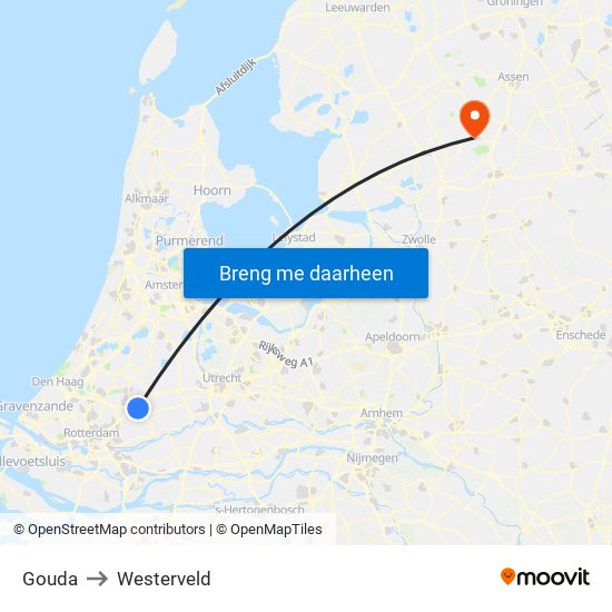 Gouda to Westerveld map