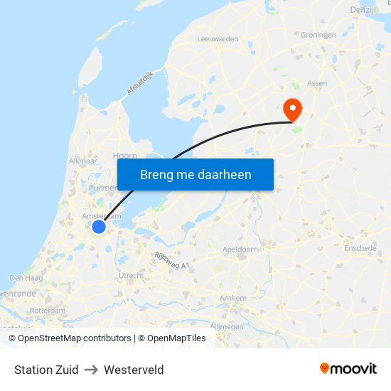 Station Zuid to Westerveld map