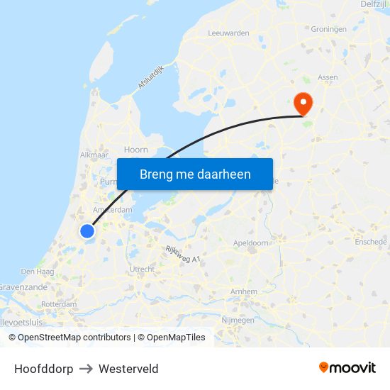 Hoofddorp to Westerveld map