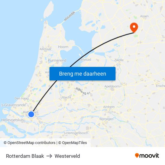 Rotterdam Blaak to Westerveld map