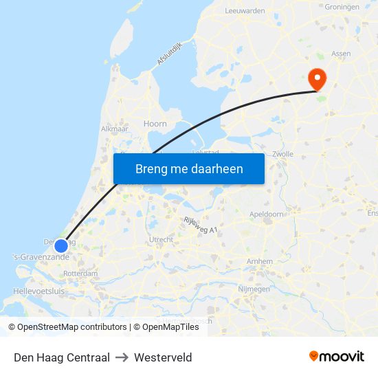 Den Haag Centraal to Westerveld map