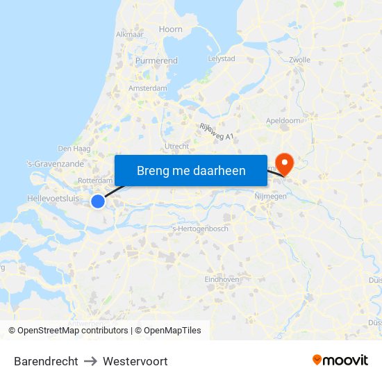 Barendrecht to Westervoort map