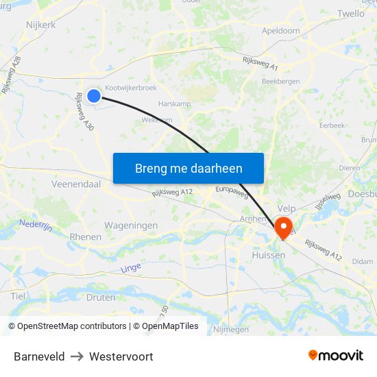 Barneveld to Westervoort map