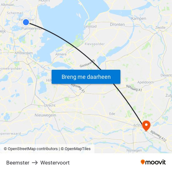 Beemster to Westervoort map