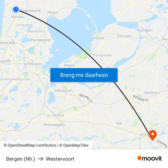 Bergen (Nh.) to Westervoort map