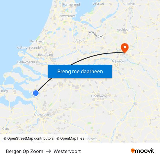 Bergen Op Zoom to Westervoort map