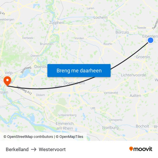 Berkelland to Westervoort map