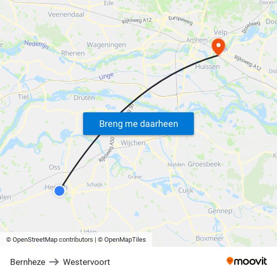 Bernheze to Westervoort map