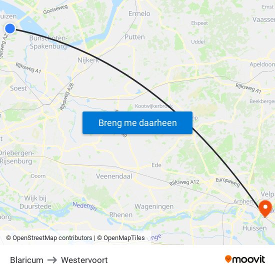 Blaricum to Westervoort map