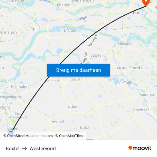 Boxtel to Westervoort map