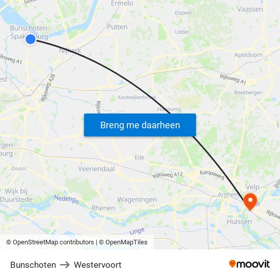 Bunschoten to Westervoort map