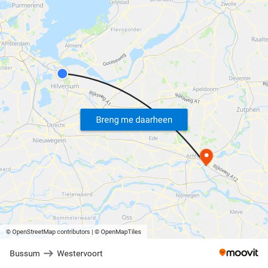 Bussum to Westervoort map