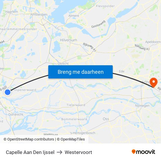 Capelle Aan Den Ijssel to Westervoort map