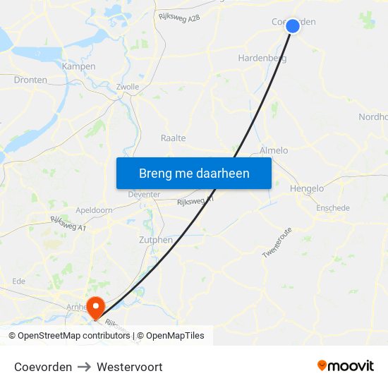 Coevorden to Westervoort map