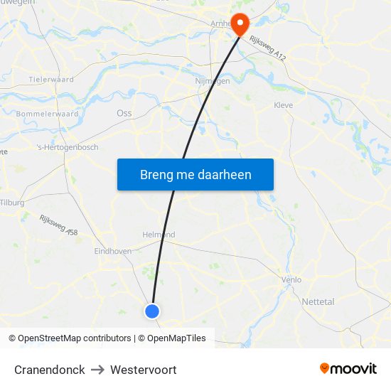 Cranendonck to Westervoort map