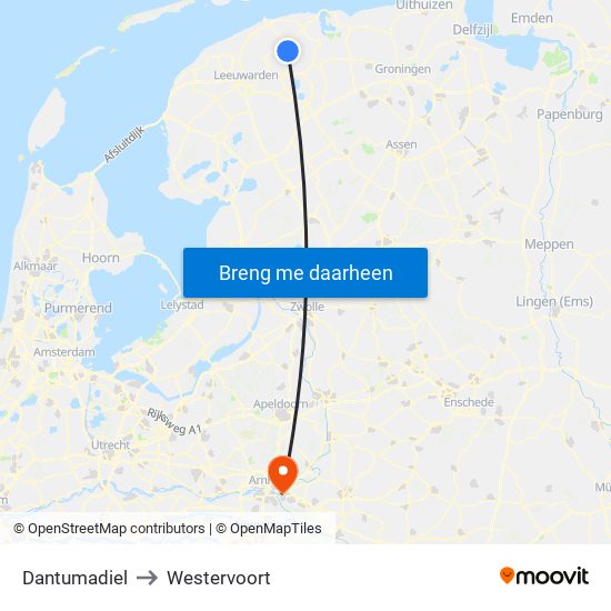 Dantumadiel to Westervoort map