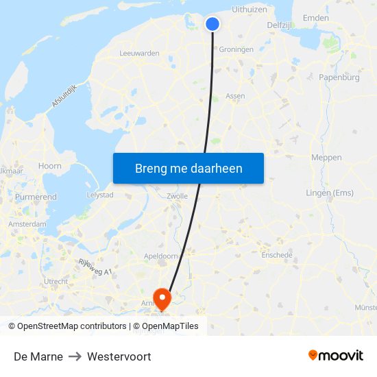 De Marne to Westervoort map