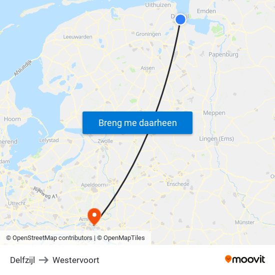 Delfzijl to Westervoort map