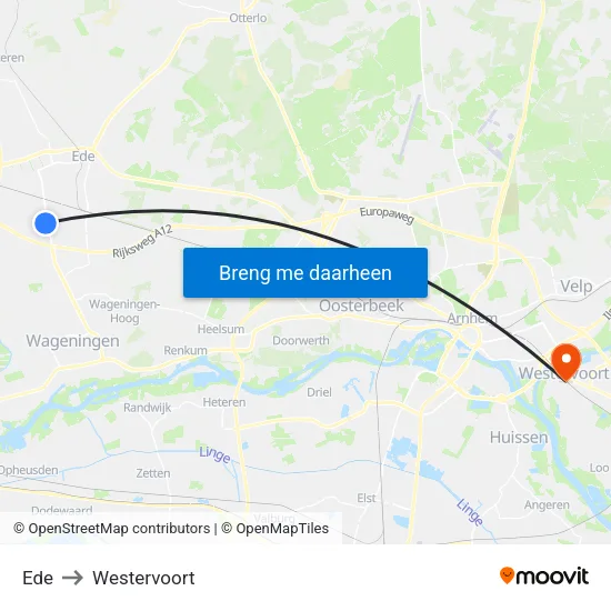 Ede to Westervoort map