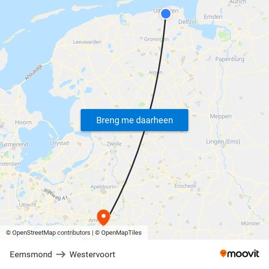 Eemsmond to Westervoort map