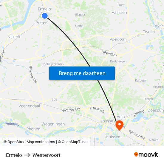 Ermelo to Westervoort map