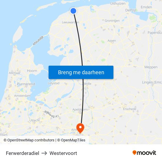 Ferwerderadiel to Westervoort map