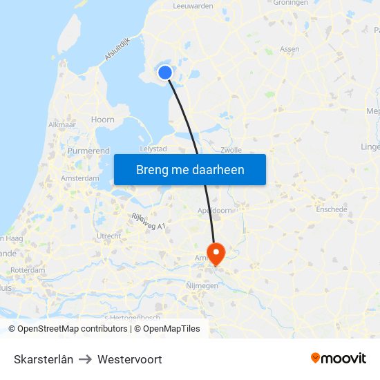 Skarsterlân to Westervoort map