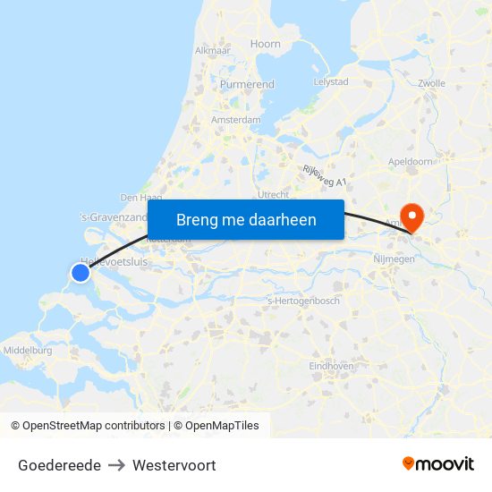 Goedereede to Westervoort map