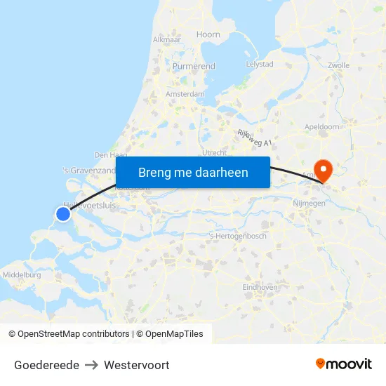 Goedereede to Westervoort map