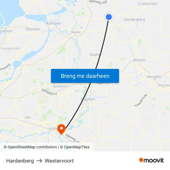 Hardenberg to Westervoort map