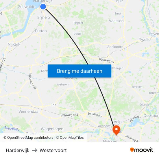 Harderwijk to Westervoort map