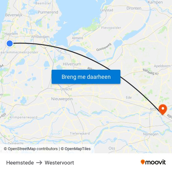 Heemstede to Westervoort map