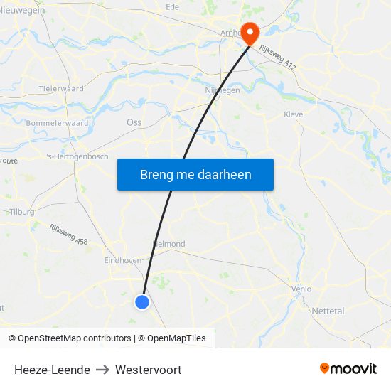 Heeze-Leende to Westervoort map