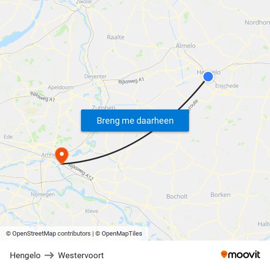 Hengelo to Westervoort map