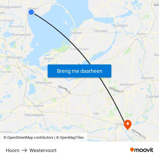 Hoorn to Westervoort map