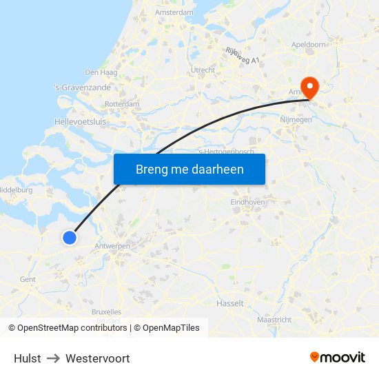Hulst to Westervoort map