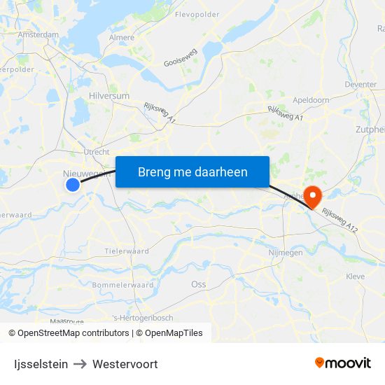 Ijsselstein to Westervoort map