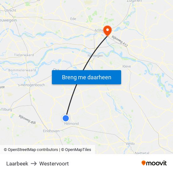 Laarbeek to Westervoort map