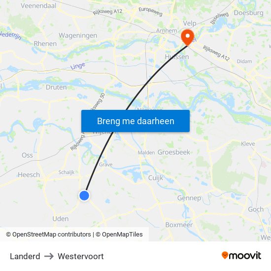 Landerd to Westervoort map