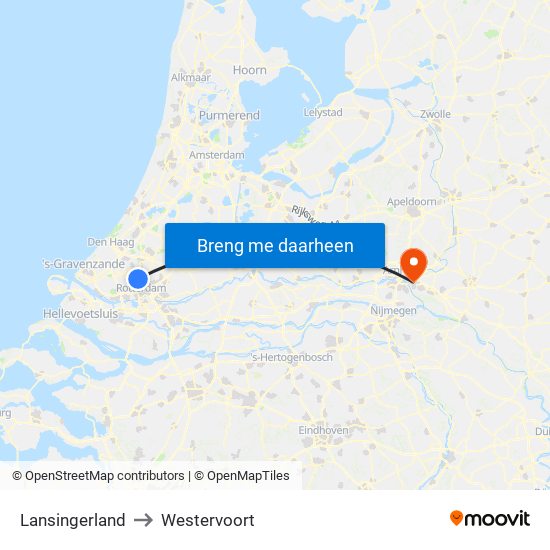 Lansingerland to Westervoort map