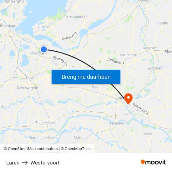 Laren to Westervoort map