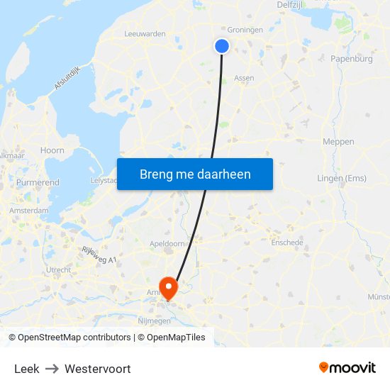 Leek to Westervoort map